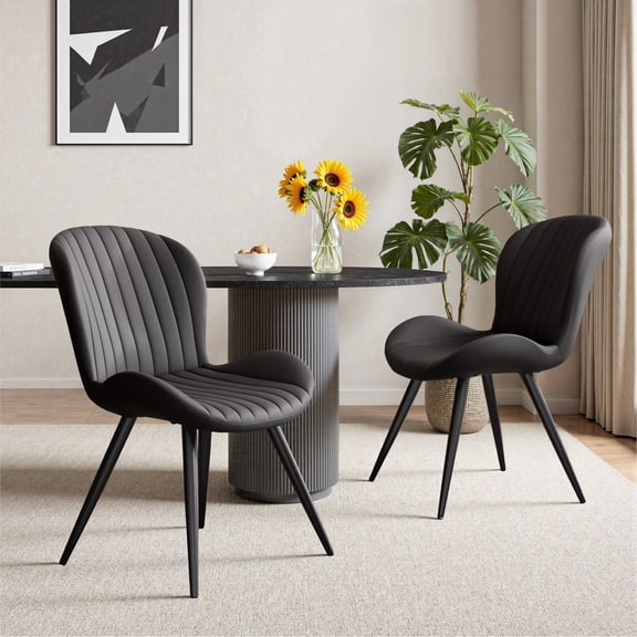 Daluvenix Modern Dining Chairs Set of 2 Upholstered Comfy Fabric Kitchen & Dining Room Chairs with Metal Legs & Thick Cushions for Living Room, Black