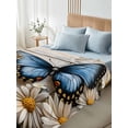 thumbnail image 4 of Butterfly Daisy Queen Size Flat Sheet, Wrinkleproof & Fadeproof Cooling Flat Bed Sheet Only, Retro Spring Floral Flower Wooden Grain Breathable Soft Bedding Top Sheets 90 x 102 Inches, 4 of 8