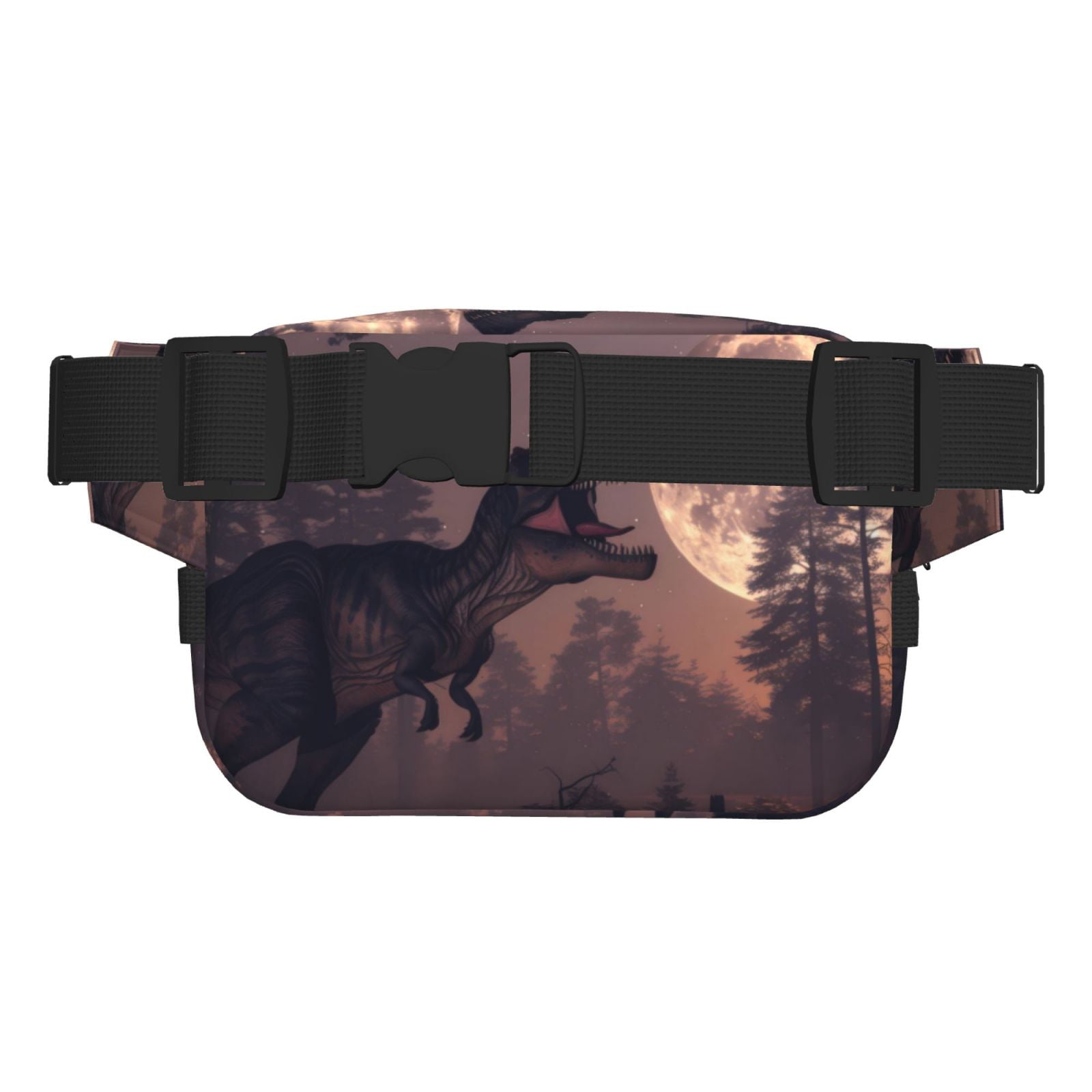Picia Dinosaur Moonlit Forest Print Square Double-Layer Waist Bag Mini Adjustable Waist Belt Bag Exercise Running Travel Hiking