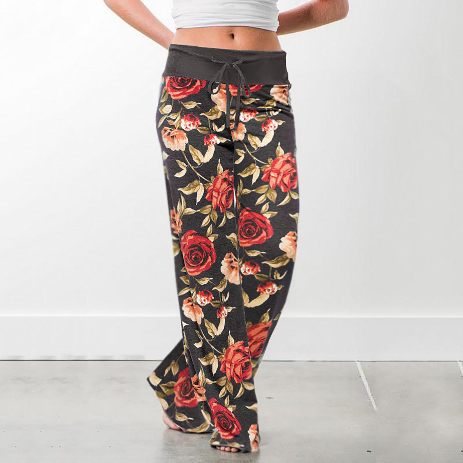 WOMENS LADIES PLAZZO TROUSERS FLORAL PRINT SUMMER CASUAL ELASTICATED LOUNGE PANT 