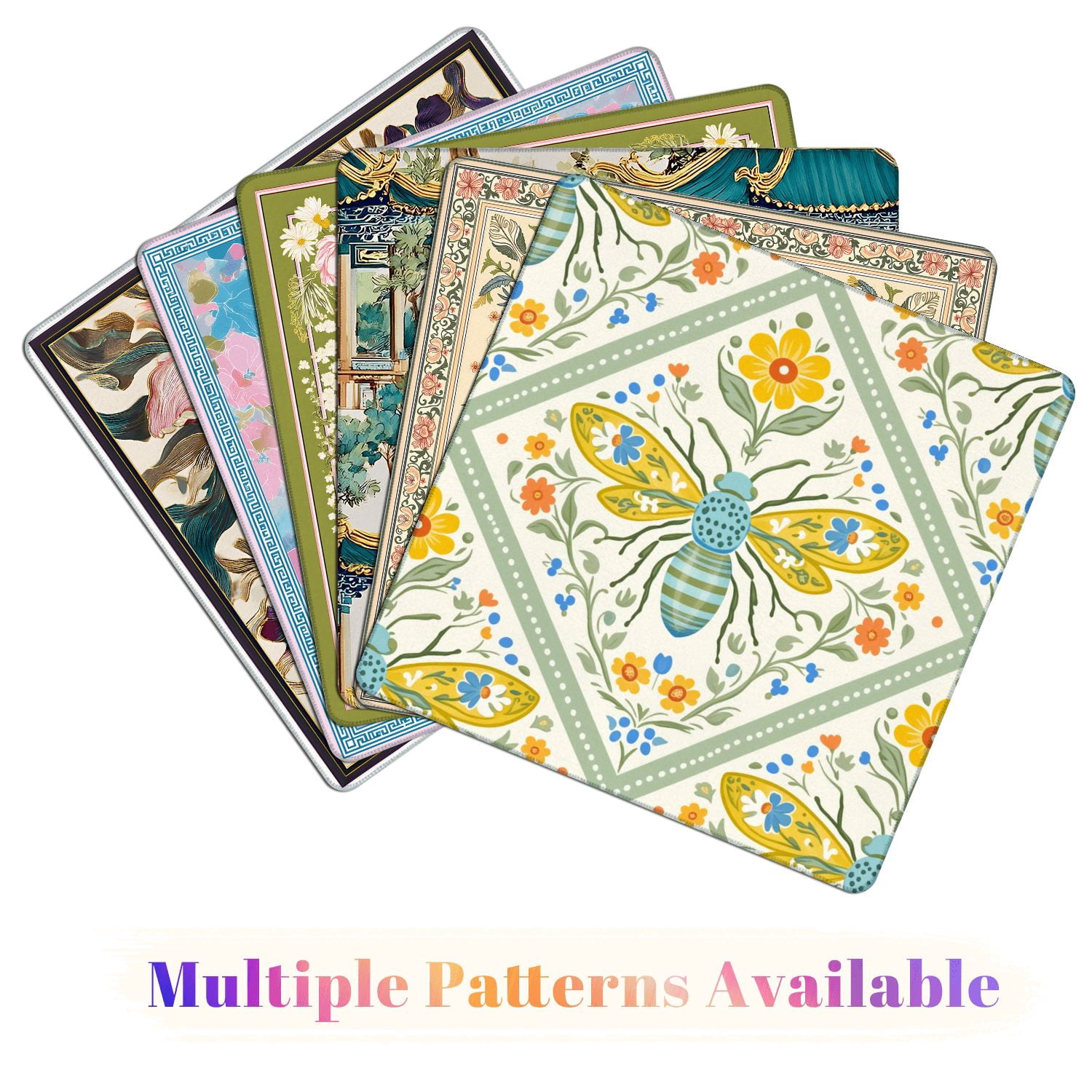 Mahjong Mat 31.5" x 31.5" Colorful Floral Bee Yellow Blue Orange Flowers Folk Art Style Non-Slip Noise Reduction American Mahjong Tiles Table Cover for Dominoes Poker Card Board Games Gift