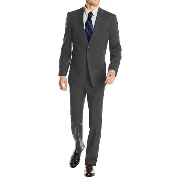 Mens Ticket Pocket 2-piece Charcoal Wool Modern Fit Suit