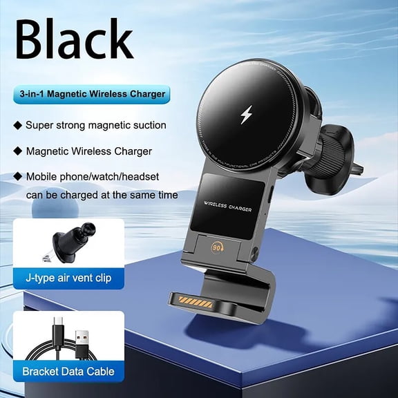 15W MagSafe Wireless Car Charger for iPhone 16 /Watch/ Earphone, 3 in1 Charging Air Vent Mount Stand Fast Charging Cellphone Holder