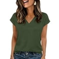 thumbnail image 6 of Ahabrexf Women's Tops Casual Short Sleeve V Neck Solid Color Blouse, 6 of 6