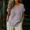 thumbnail image 2 of TAGOLD Womens Short Sleeve Round-Neck Blouses & Shirts Solid Color Loose Linen Summer Top, 2 of 5