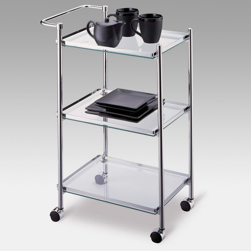 Neu Home Rolling Serving Cart with Glass Shelves, Chrome Finish