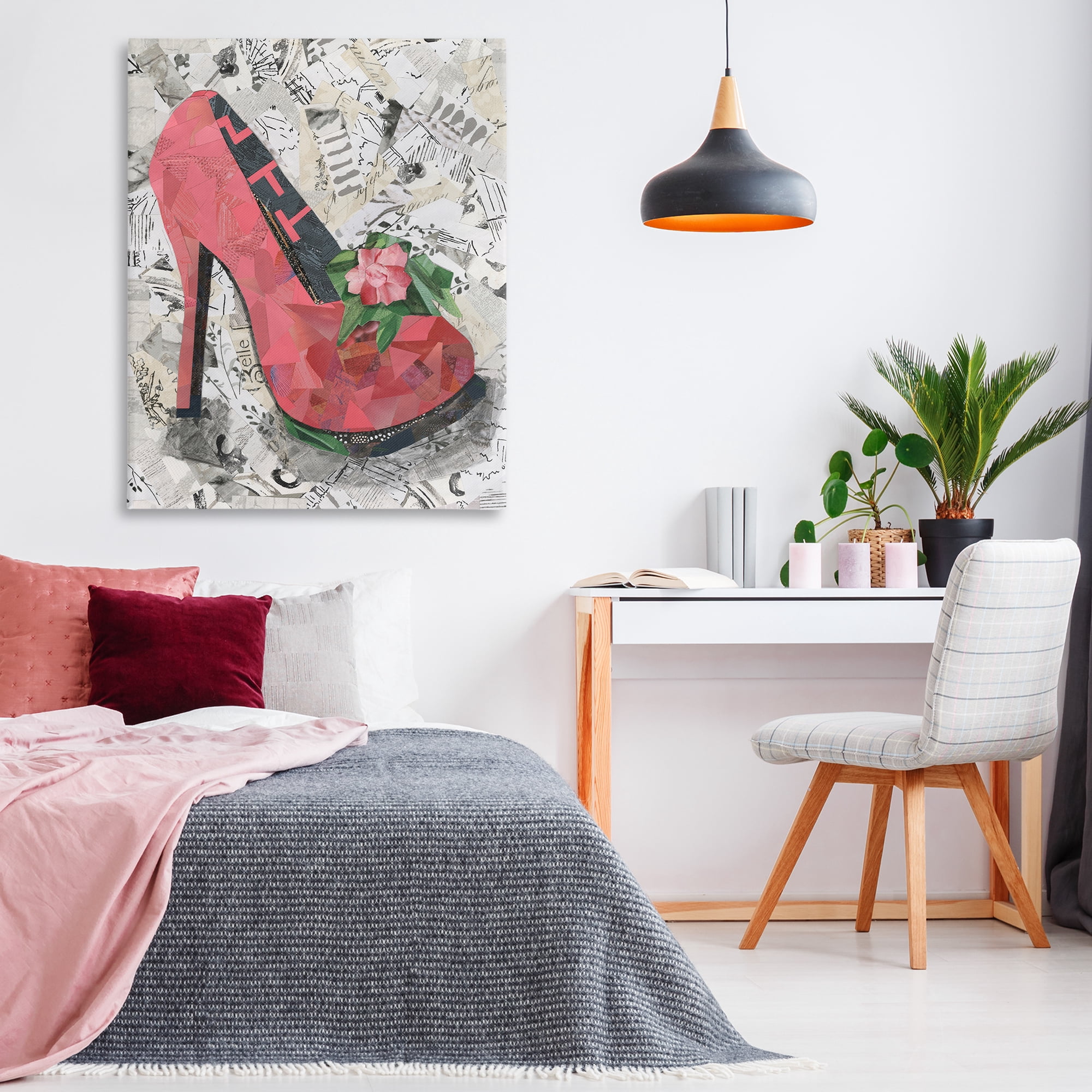 Stupell Industries Collaged Pink Heel Fashion Painting Wrapped Canvas Art Print Wall Art, 36 x 48