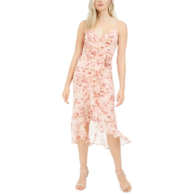 Bardot Womens Floral Midi Surplice Dress peach M