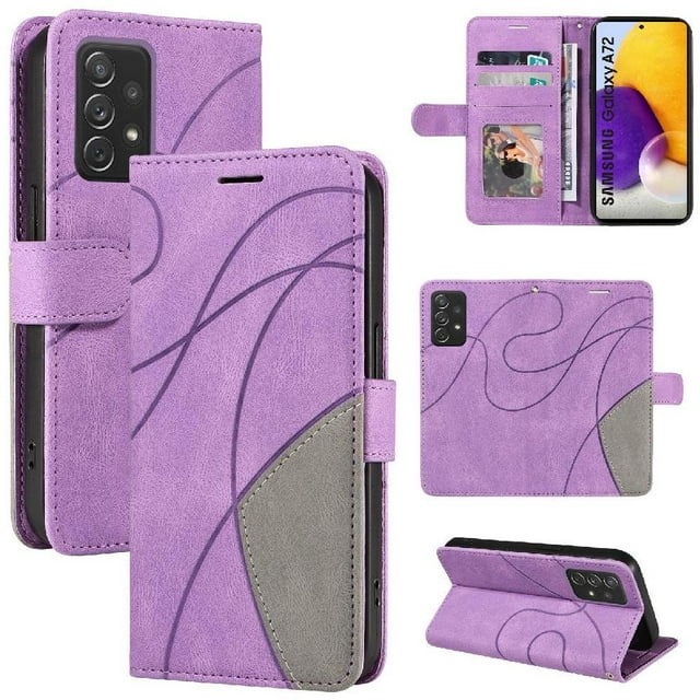 GANGXUN Flip Case for Samsung Galaxy A72 – Leather Wallet Cover with Card Slots, Kickstand & Color Stitching Protective Folio