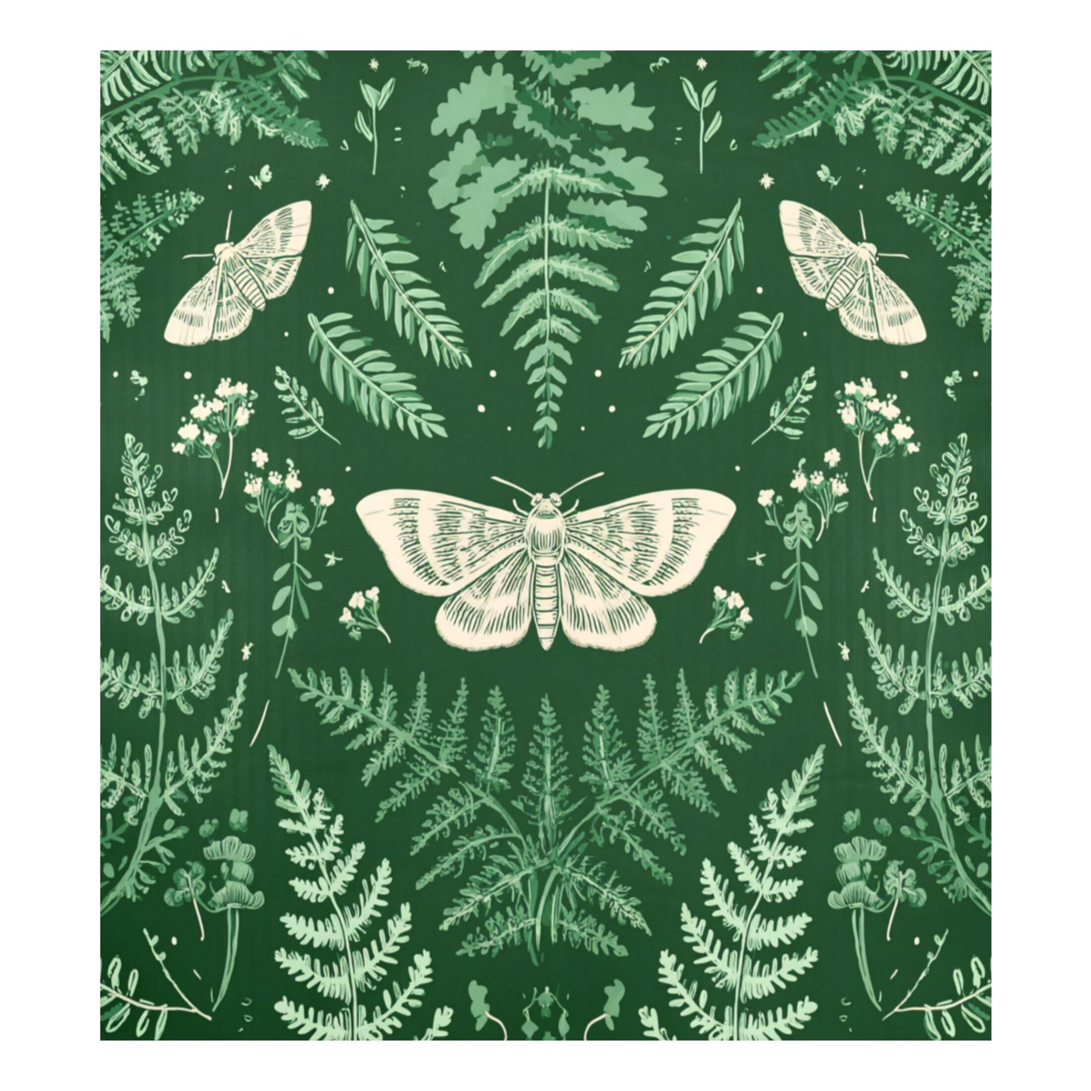 Dishwasher Magnetic Refrigerator Magnet Cover Sticker Home Decorative 23"x26" Green Ferns and Moths