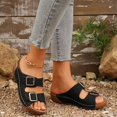 thumbnail image 3 of Rokment Womens Buckles Orthopedic Platform Slip on Sandals with Arch Support Comfortable Classic Casual Leather Wedges Walking Dress Slides for Beach Summer Black Size 6, 3 of 7