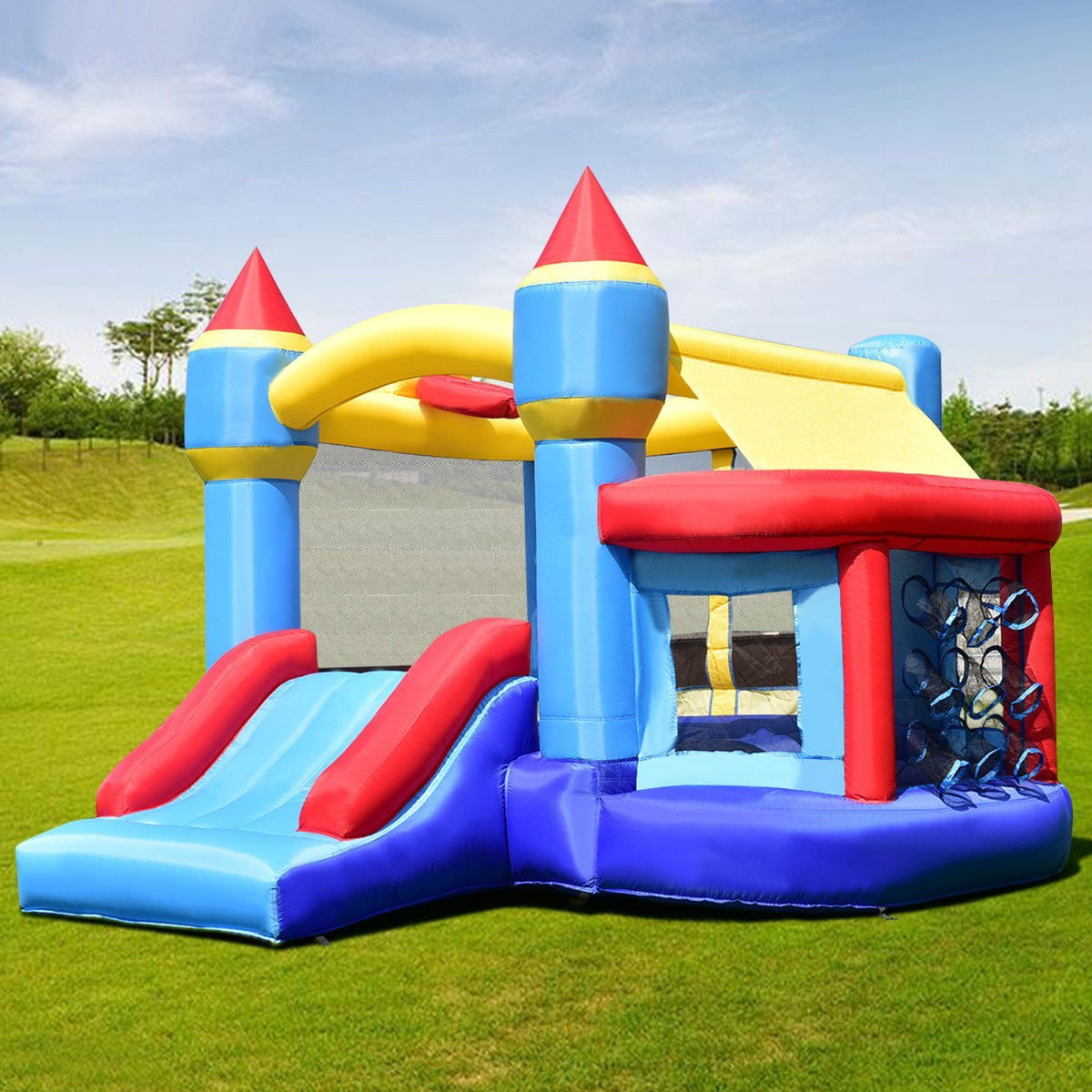 Details about   Inflatable Bounce House Castle Kids Fun Jumper Slide Bouncer w/ Basketball Hoop 