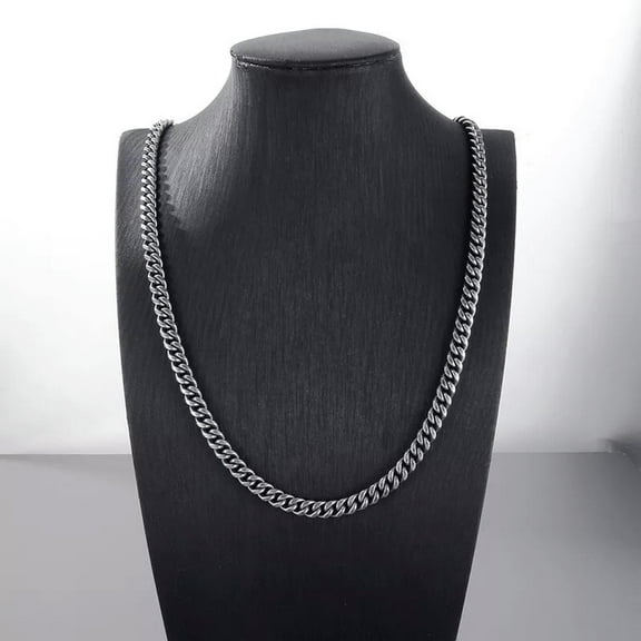 HOOUN 8mm 26inch vintage black stainless steel curb link chain necklace for mens