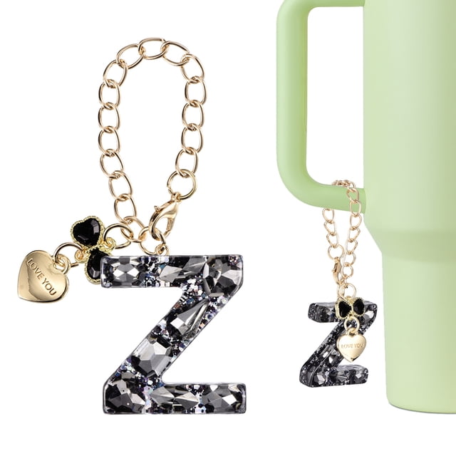 Charm de letra Uxcell para taza Stanley, accesorios de colgante de letra inicial Z con bling rhinestone para tazas o otros vasos de agua con asa para mujeres, negro