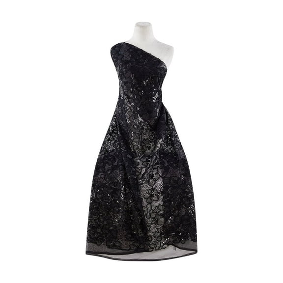 Zelouf Top Notch Embroidery Lace W/sequins  , Sewing, DIY, Crafts Fabric by the Yard, Black, 3 Yard