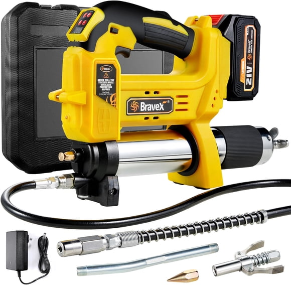 Bravex Pistola de Engrase Inalámbrica 12,000 PSI, Manguera de 102 cm