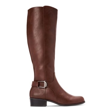 BARETRAPS Womens Brown Padded Stretch Gore Buckle Accent Wide Calf Alysha Round Toe Block Heel Zip-Up Riding Boot M