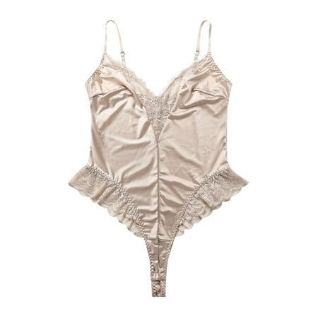 

Gubotare Crotchless Lingerie For Women Women s Self Knot Front Teddy Lingerie One Piece Floral Lace Bodysuit A XL