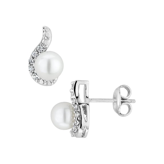 Freshwater Cultured Pearl Earrings with Synthetic White Sapphire in Sterling Silver
