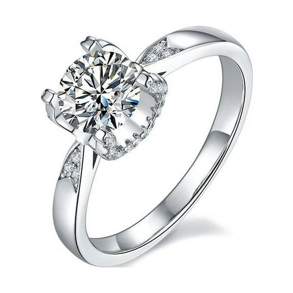 1 Carat Round Cut Moissanite Splendid Diamond Engagement Ring In 18K White Gold Plating Over Silver