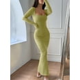 thumbnail image 6 of Women'S Casual Long Sleeve Maxi Dress Spring Fall Square Neck Soft Lounge Long Bodycon Dress Grass Green XL, 6 of 8