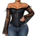 thumbnail image 2 of Women's Gothic Halloween Costume Corset Off Shoulder Long Sleeve Lace Trim Bustier Vintage Boned Top for Vampire Witch Cosplay Renaissance Party Wear, 2 of 5
