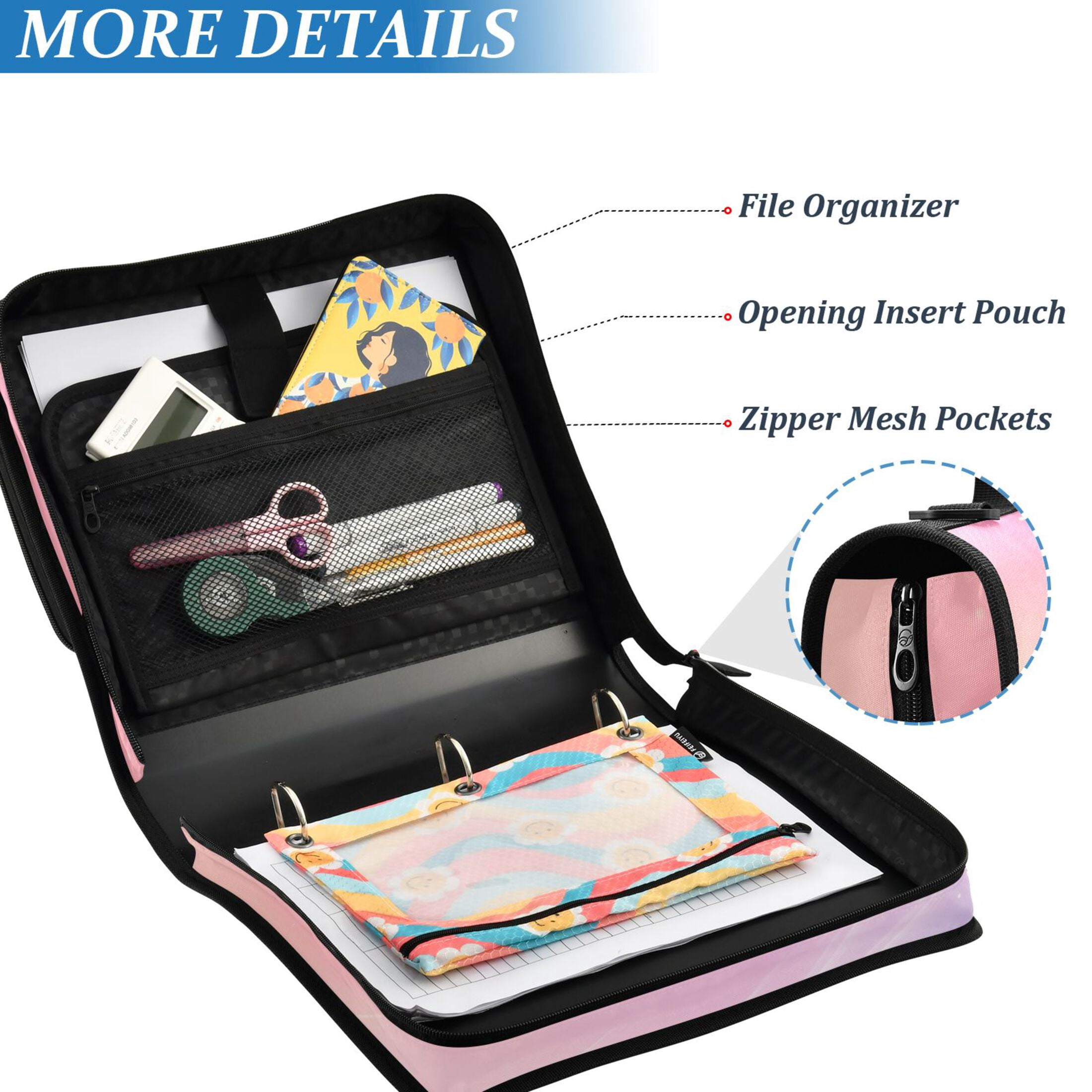 ALAZA Zipper Binder Pink Gradient Starry 3 Ring Trapper Keeper File Folder Organizer Bag