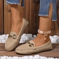 thumbnail image 5 of Womens Slip On Loafers Comfort Flat Shoes with Gold Chain, Faux Faux Leather Moccasin Style Casual Loafers in Khaki,Size 7, 5 of 9