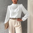 thumbnail image 5 of Stichou Womens Casual Blouse 2026 Tops Solid Color Mock Neck Pleated Loose Lantern Sleeve Shirt Fashion Elegant Wear White L, 5 of 5