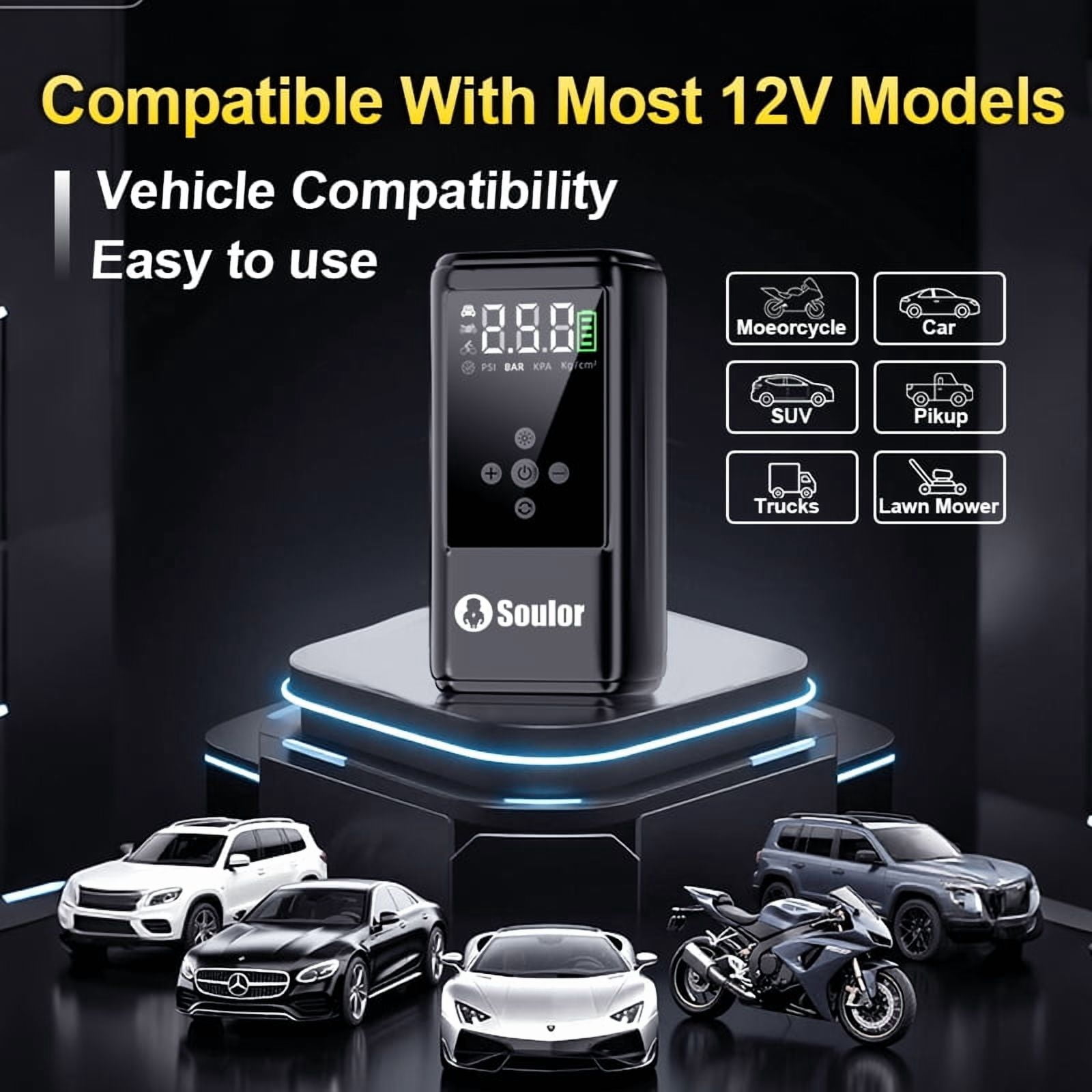 Jump Starter with Air Compressor, 1000A Battery Jump Starter (for 5.0L Gas or Up to 3.5L Diesel),150PSl Digital Tire Inflatorwith Emergency Light