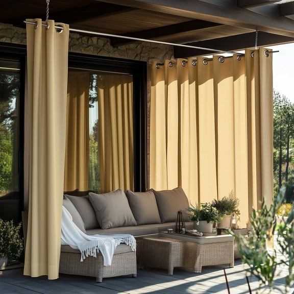 ShadeMart Waterproof Outdoor Patio Curtains, Weatherproof Privacy Curtains for Porch Deck Backyard, 54 x 84 Inch, Beige, 1 Panel