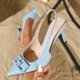 thumbnail image 5 of [On feet & in love] Women's Faux Leather Pointed Toe Slingback Stilettos - Geometric Buckle Detail Dress Pumps with Elastic Ankle Strap,Blue,7, 5 of 7