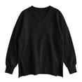 thumbnail image 7 of Vynhevius Women V‑Neck Sweatshirt Solid Long Sleeve Side Slit Drop Shoulder Loose Fall Winter Casual Pullover Top, 7 of 7