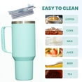 thumbnail image 4 of JUSTLET 40 oz Vacuum Insulated Stainless Steel Travel Mug, Tumbler with Handle & Straw, Seafoam, 4 of 10