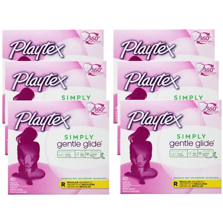 Playtex Simply Gentle Glide Tampons, Regular Absorbency, Fragrance-Free, 40 Ct - 6 Pack