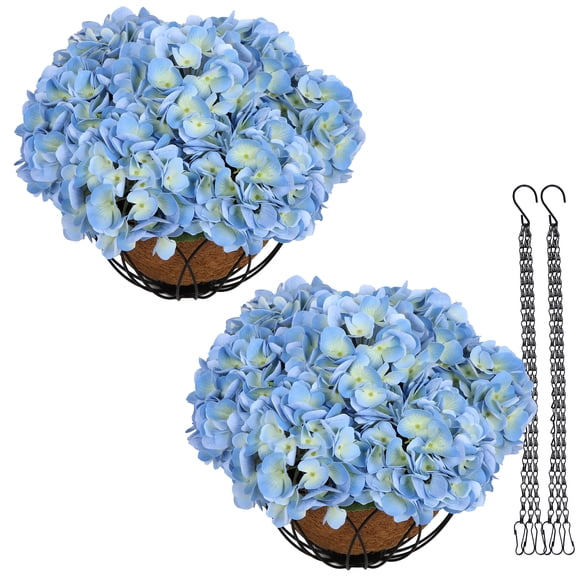 RosyHaven 2Pack Hanging Hydrangea Artificial Flowers with Real Touch Large Bule Hydrangea Flowers,Outdoor Faux Flower Hanging Basket for Spring Summer Porch Balcony Yard Garden Patio Home Decor