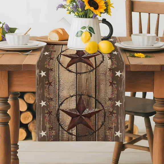 Western Star Farm Texas Table Runner Dresser Scarf,Kitchen Dining Table Decoration Vintage Brown Wood Board Linen Table Runners for Home Wedding Indoor Outdoor Party,13x70in