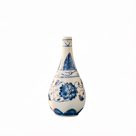 Vintage Blue and White Ceramic Small Bud Vase, Decorative Tabletop Flower Vase for Home Office Desk