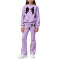 thumbnail image 2 of Piuwrlz Girls 2PC Sweatshirt Sets Kids Pattern Outfit Sets Crew Neck Sweatshirts and Flared Pants Purple Size 9-10 Years, 2 of 6