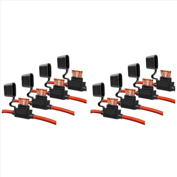 Portafusibles de Calibre 10 - Portafusibles en Línea de 10 AWG con Fusibles de Cuchilla ATC de 40 Amperios (Paquete de 8) Portafusibles de Adaptación Automotriz