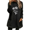 thumbnail image 2 of Women's Hoodies Long Sleeve Sweatshirts Ndbuld Women's Round Neck And Winter Loose Solid Pocket Warm Long Sleeve Blouse Top Black 3XL, 2 of 4