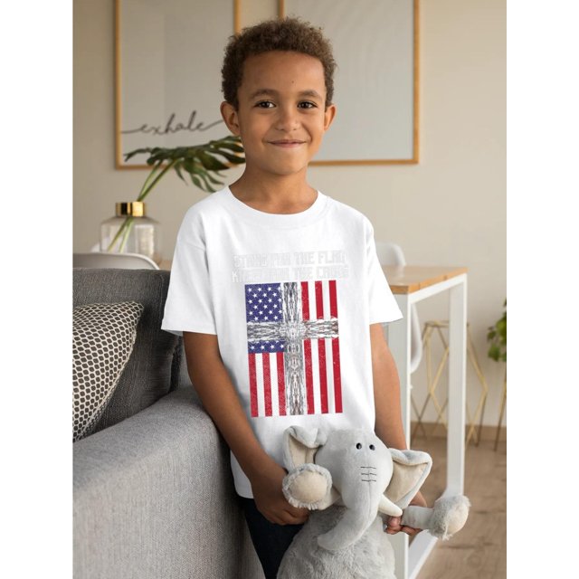 Stand Flag Kneel Cross God Jesus America US Christian Gift Funny Aesthetic Graphic Kid TShirt Casual Kid T Shirts Trendy Cool Tops Tees for Kid