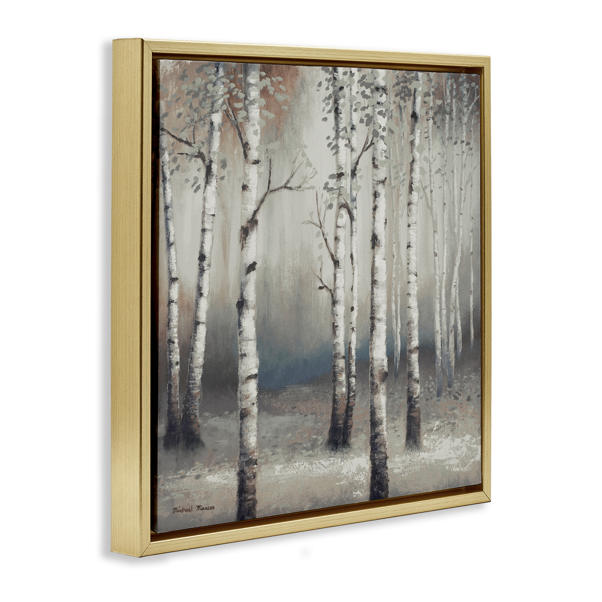 Stupell Industries Birch Trees with Misty Haze Botanical & Floral Painting Gold Floater Framed Canvas Art Print Wall Art, 25 x 25
