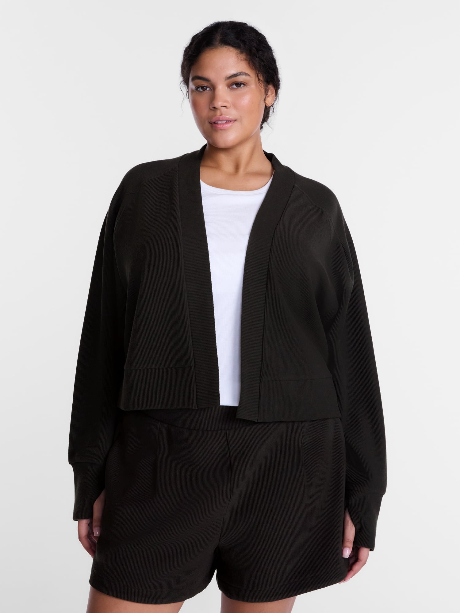 Avia Women's and Women's Plus Ribbed Ottoman Shrug Cardigan, Sizes XS-4X