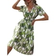thumbnail image 3 of Keeccty Women Classic Floral Print Short Sleeve Summer V-Neck Retro Knee Length Dress, 3 of 7