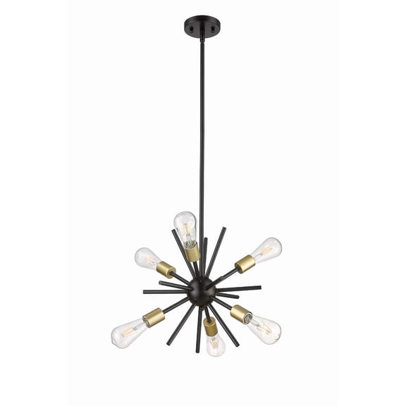 6-Light Sputnik Chandelier, Mid-Century Modern Pendant Lighting, Champagne Gold Finish