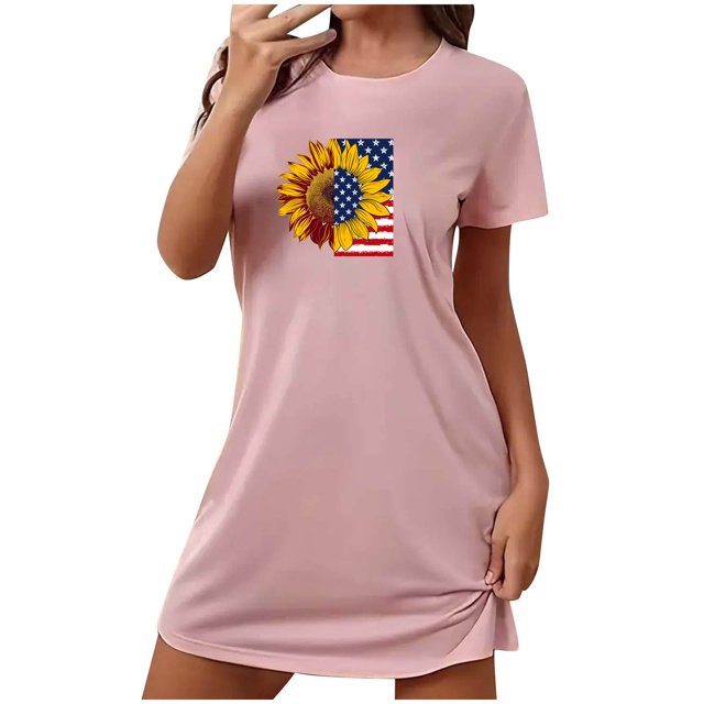 Shorts pour Femmes, Robe pour Femmes, Robe de Nuit Courte Surdimensionnée Imprimée Col Rond et Manches Courtes, Robe d'Été Aguichant pour Femmes, Robe à Manches Courtes pour Femmes
