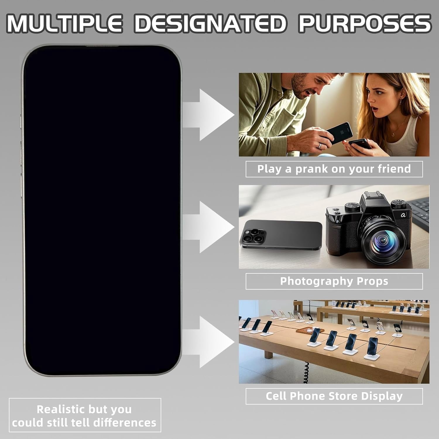 Fake Phone Pro Max16, White, Black Screen, Non-Working, Kid Play, Display Phone, Aluminum Alloy & ABS Plastic, iPhone 16 Compatible