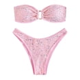 thumbnail image 6 of Minjewel Women's Two-Piece Sequin Bikini Set, O-Ring Detail & Strapless Top with High Waist Bottom, Sexy Swimsuits for Women for Party Vacation,Light pink M, 6 of 7