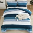 thumbnail image 2 of Navy Blue California King Comforter Set - 3 Pieces Cal King Oversized Lightweight Summer Colorblock Stripe Bedding Set (104x96In, 2 Pillowcases), 2 of 14